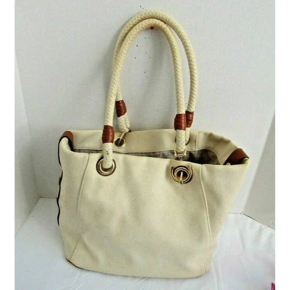 Michael Kors Canvas Tote Extra Large Beach Bag Rope Handles Purse Shoulder Bag